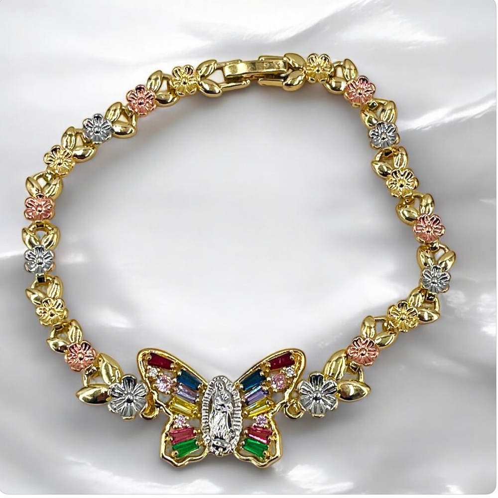 Bracelet Italian Gold Plated/Pulsera Virgen En Mariposa Oró Laminado Italiano